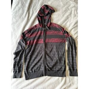 Retrofit Mens Striped Full Zip Knit Hoodie Sweater Black Red Grey Size M